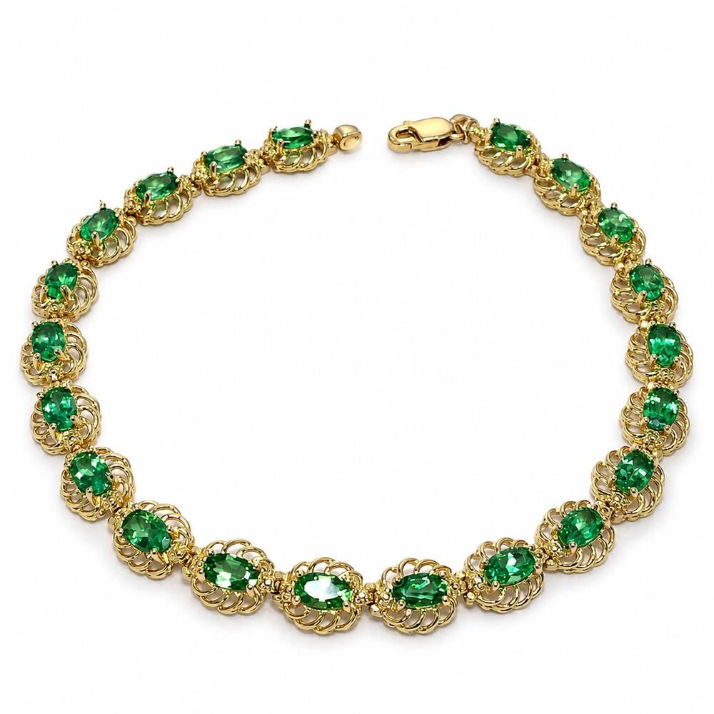 Green Oval Tsavorite Gemstone Tennis Bracelet in 14kt Yellow Gold